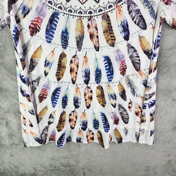 Women's Jostar Feather Print Short Sleeve Top Shirt Short Sleeve Round Neck XL - Picture 5 of 11